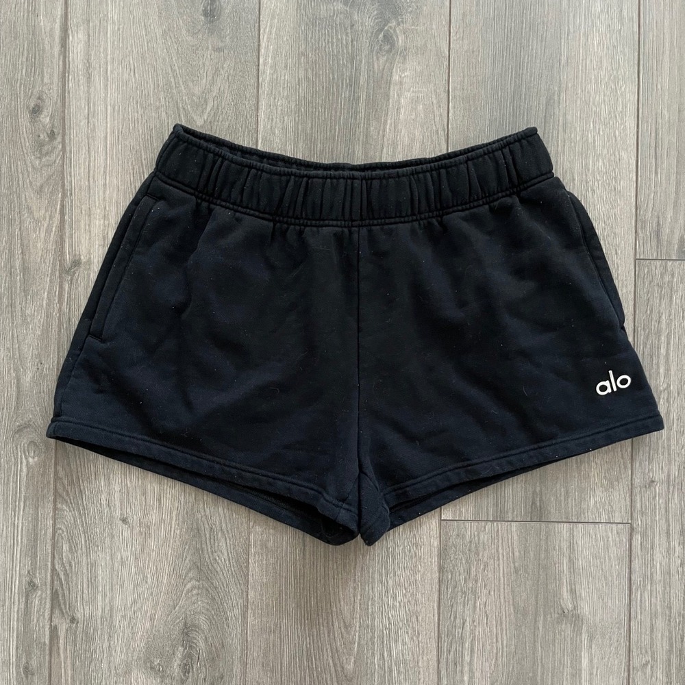 Alo Yoga Accolade Sweat Shorts Black Women Medium Cotton Blend Fleece Athleisure